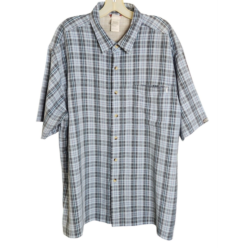 The North Face Mens Button Shirt Plaid Short Sleeve Gray Blue Outdoor XXL